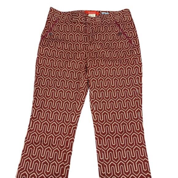 Anthropologie Cartonnier Charlie Skinny Ankle Trouser In Rust Red Cream Size 4 - Picture 4 of 7